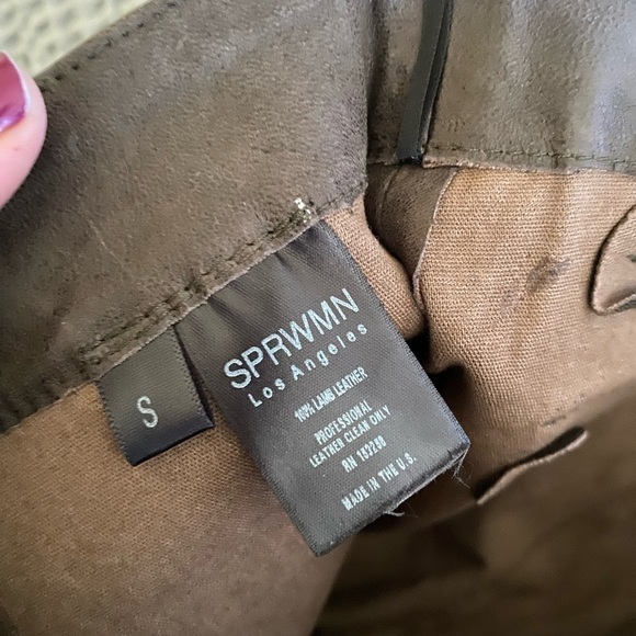 SPRWMN Women’s Leather straight-leg pants Brown Size S Button Fly Pants - Picture 7 of 10